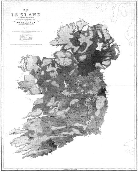 the earliest proportional symbol map, of Irish population, published by Henry Drury Harness in 1837