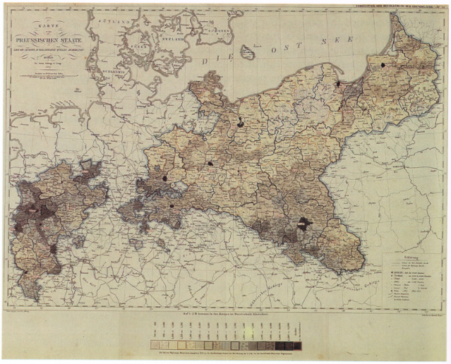 the earliest classed choropleth, included in an 1828 Prussian atlas