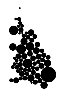 the results of Dorling's original circular cartogram algorithm