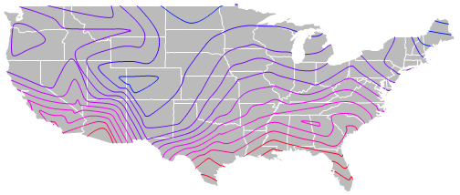 finished isoline map of U.S. temperature