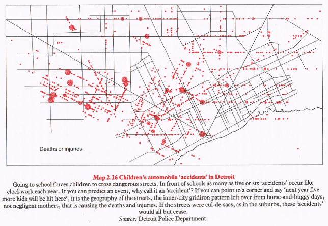 Map 2.16 (Children's Automobile 'Accidents' in Detroit) from William Bunge's Nuclear War Atlas
