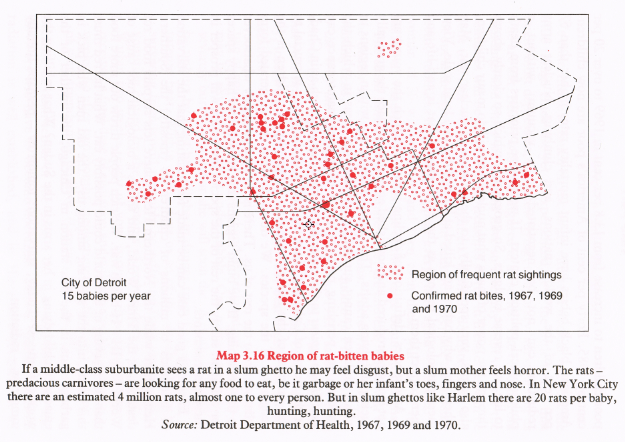 Map 3.16 ('Region of Rat-bitten Babies') from William Bunge's Nuclear War Atlas