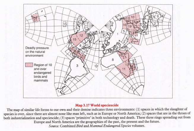 Map 3.17 ('World Speciescide') from William Bunge's Nuclear War Atlas